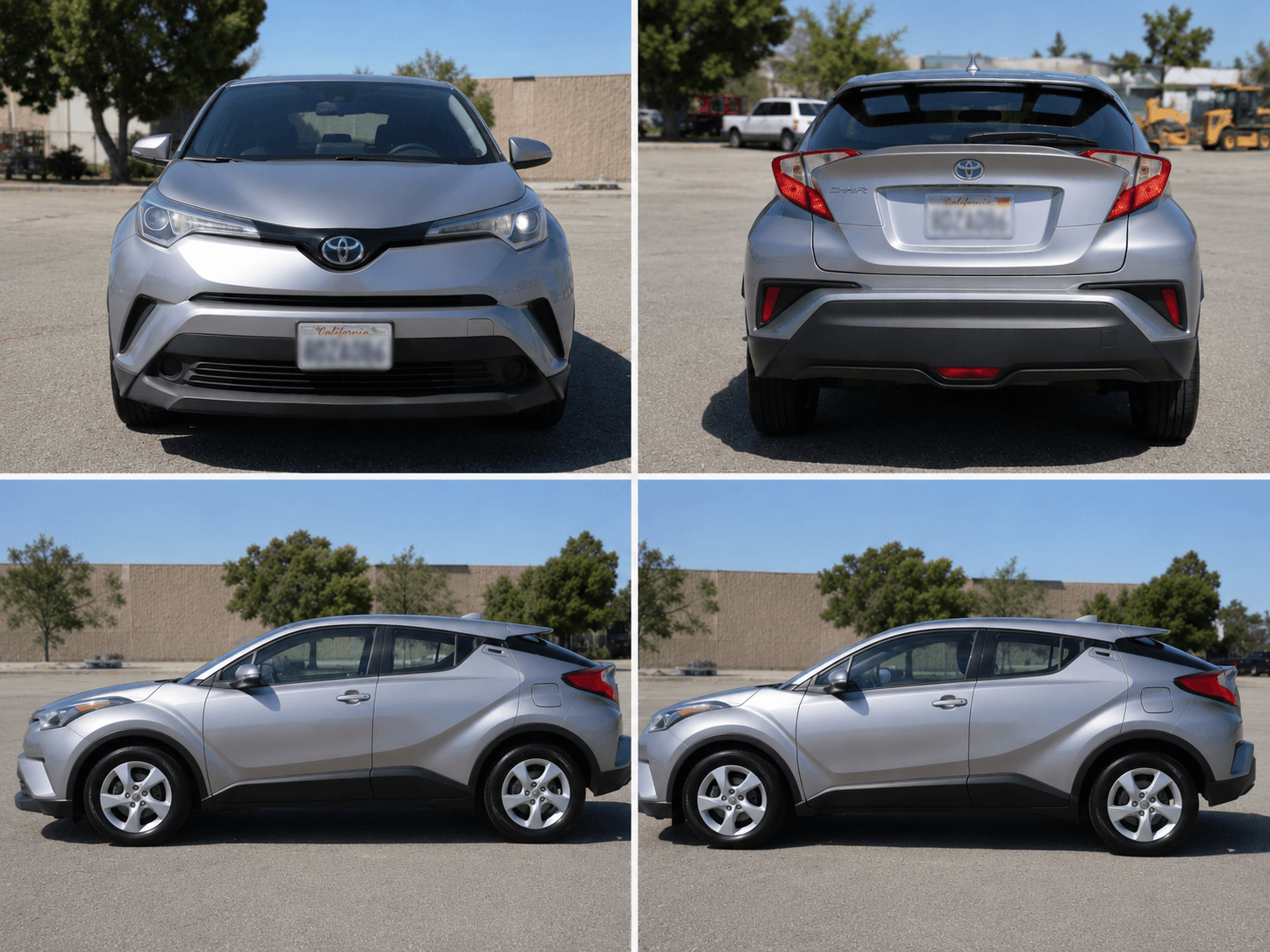 Four-sided online title loan inspection photos of a 2018 Toyota C-HR: front, rear, and both sides